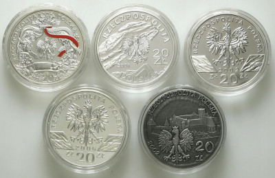 20 złotych 2001- 2006 zestaw 5 szt. różne SREBRO