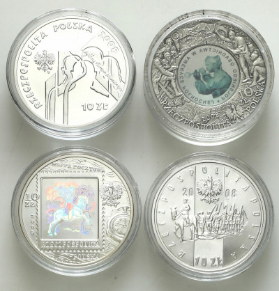 10 złotych 2008 zestaw 4 szt. różne SREBRO