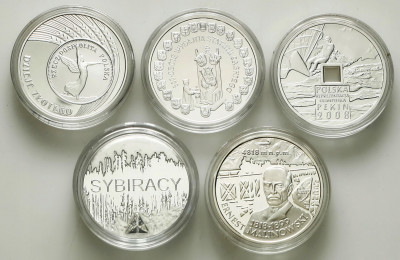 10 złotych 1999- 2008 zestaw 5 szt. różne SREBRO