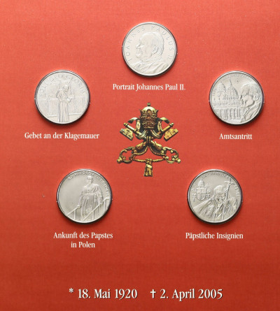 Malta, 1 lira Jan Paweł II - zestaw 5 szt.