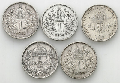 Węgry. 1 korona 1893-1915 KB, Kremnica – 5 szt