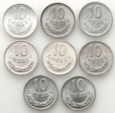 PRL. 10 groszy 1973 – 1980, 8 szt. – PIĘKNE