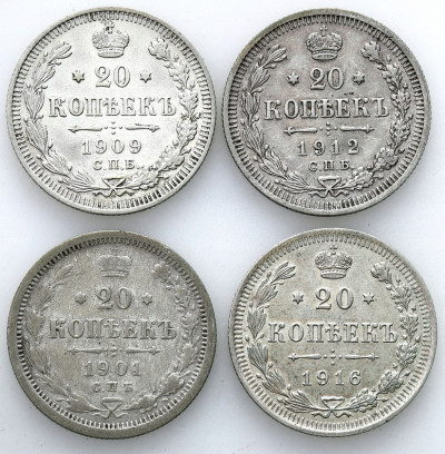 Rosja Mikołaj II 20 kopiejek 1901-1916 zestaw 4szt