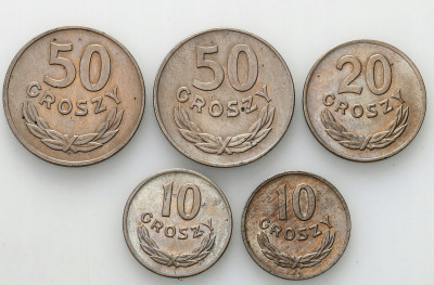 PRL. 10, 20, 50 groszy 1949, 5 sztuk