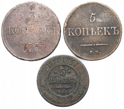 Rosja, 5 kopiejek 1831 – 1880 – zestaw 3 sztuk.
