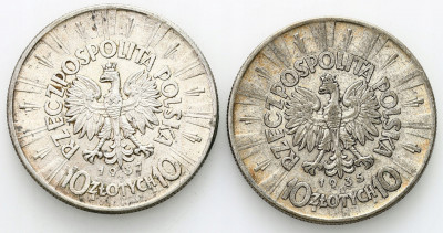 10 złotych 1935 + 1937 Piłsudski, zestaw 2 monet