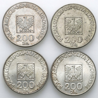 200 złotych 1974, zestaw 4 monet – SREBRO