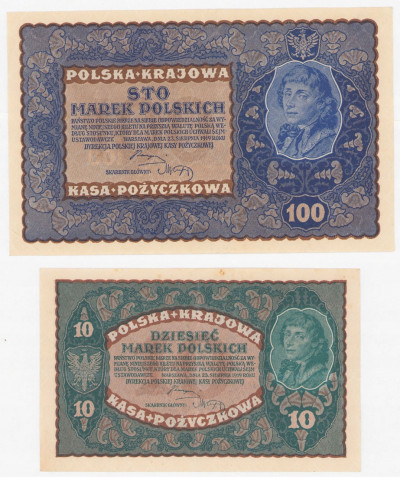 Zestaw. 100 marek + 10 marek polskich 1919