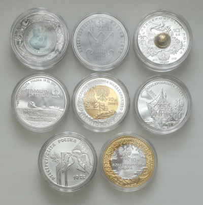 10 złotych RÓZNE TYPY 2007-2010 – zestaw 8 sztuk