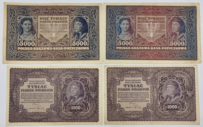 Banknoty 1000 mk + 5000 marek polskich 1920