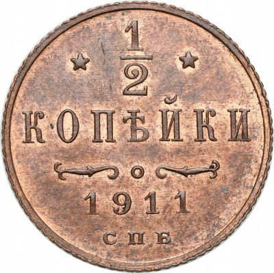Rosja. Mikołaj II. 1/2 Kopiejki 1911, Petersburg