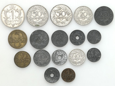 Zestaw monet groszowych 1923-1939 -17 sztuk