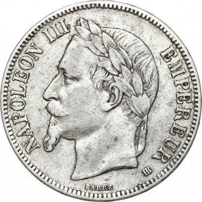 Francja Napoleon III. 5 franków 1868 BB Strasbourg