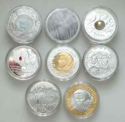 10 złotych RÓZNE TYPY 2007-2010 – zestaw 8 sztuk