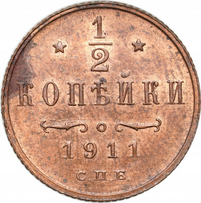 Rosja. Mikołaj II. 1/2 Kopiejki 1911, Petersburg