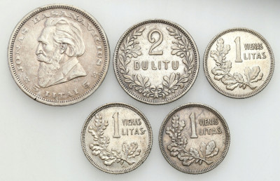 Litwa Zestaw 5 monet litewskich 1925-1936 - SREBRO