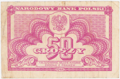 Banknot. 50 groszy 1944