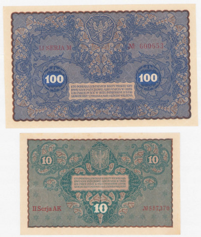 Zestaw. 100 marek + 10 marek polskich 1919