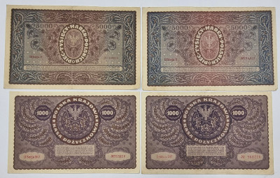 Banknoty 1000 mk + 5000 marek polskich 1920