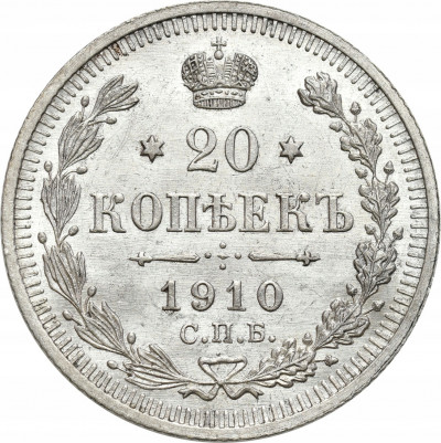 Rosja. Mikołaj II. 20 kopiejek 1910 Petersburg