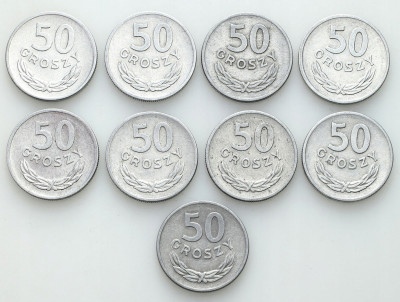PRL. Aluminium 50 groszy 1968 – 9 szt