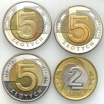 Obiegowe 5 złotych + 2 złote 1994-1996 – 4szt