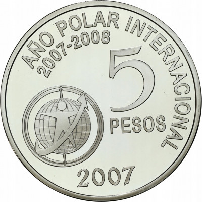 Argentyna 5 Pesos 2007 baza polarna srebro