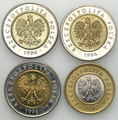 Obiegowe 5 złotych + 2 złote 1994-1996 – 4szt