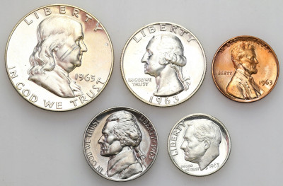 USA. Zestaw obiegowych monet stempel lustrzany