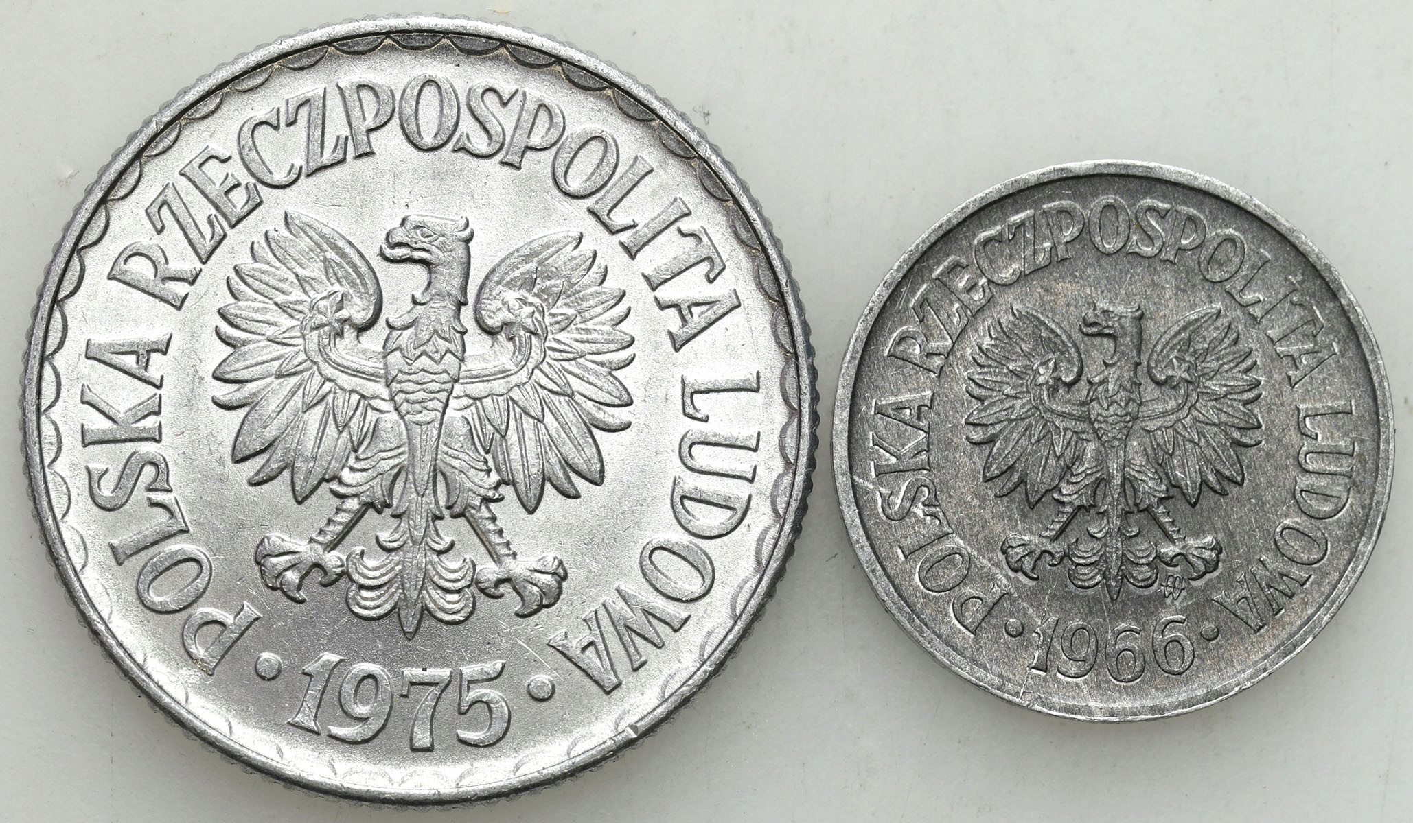 PRL. 1 złoty 1975 + 10 groszy 1965 – PIĘKNE