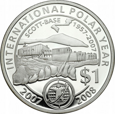 Nowa Zelandia. 1 dolar 2007 Antarktyda SREBRO.999
