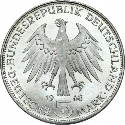 Niemcy. 5 marek 1968 G - K. J. Gutenberg – SREBRO