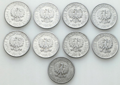 PRL. Aluminium 50 groszy 1968 – 9 szt