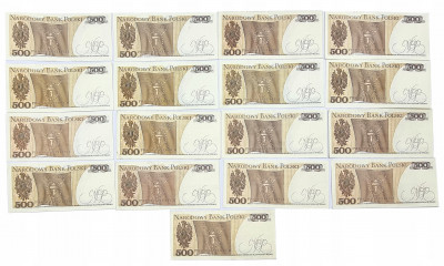 Zestaw Kościuszko 500 złotych 1982 – 17 banknotów