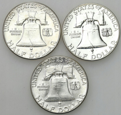 USA 1/2 dolara 1957 - 1963 Franklin (dzwon) 3szt