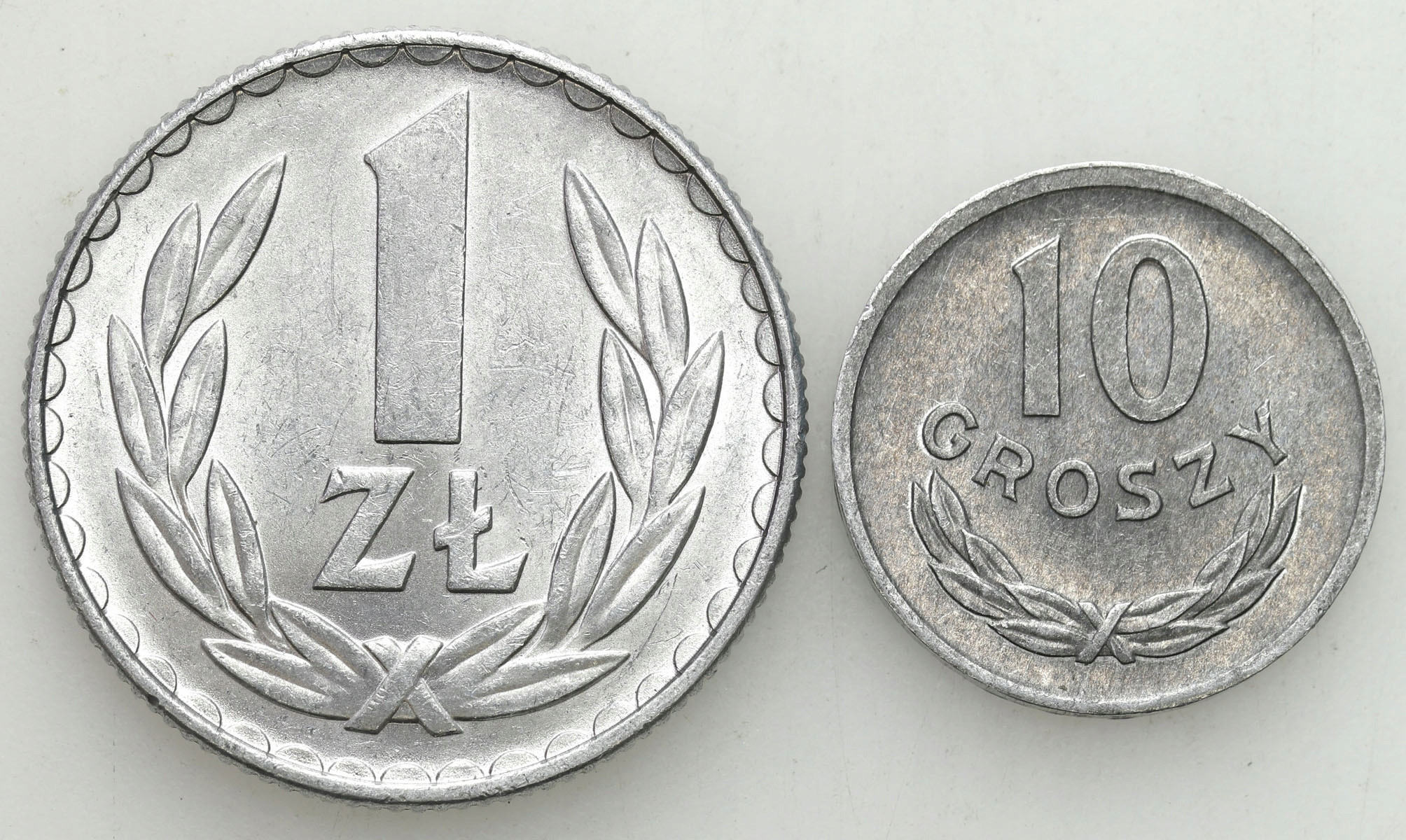 PRL. 1 złoty 1975 + 10 groszy 1965 – PIĘKNE