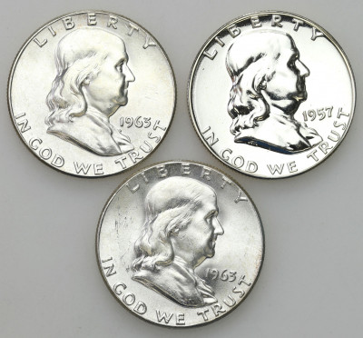 USA 1/2 dolara 1957 - 1963 Franklin (dzwon) 3szt