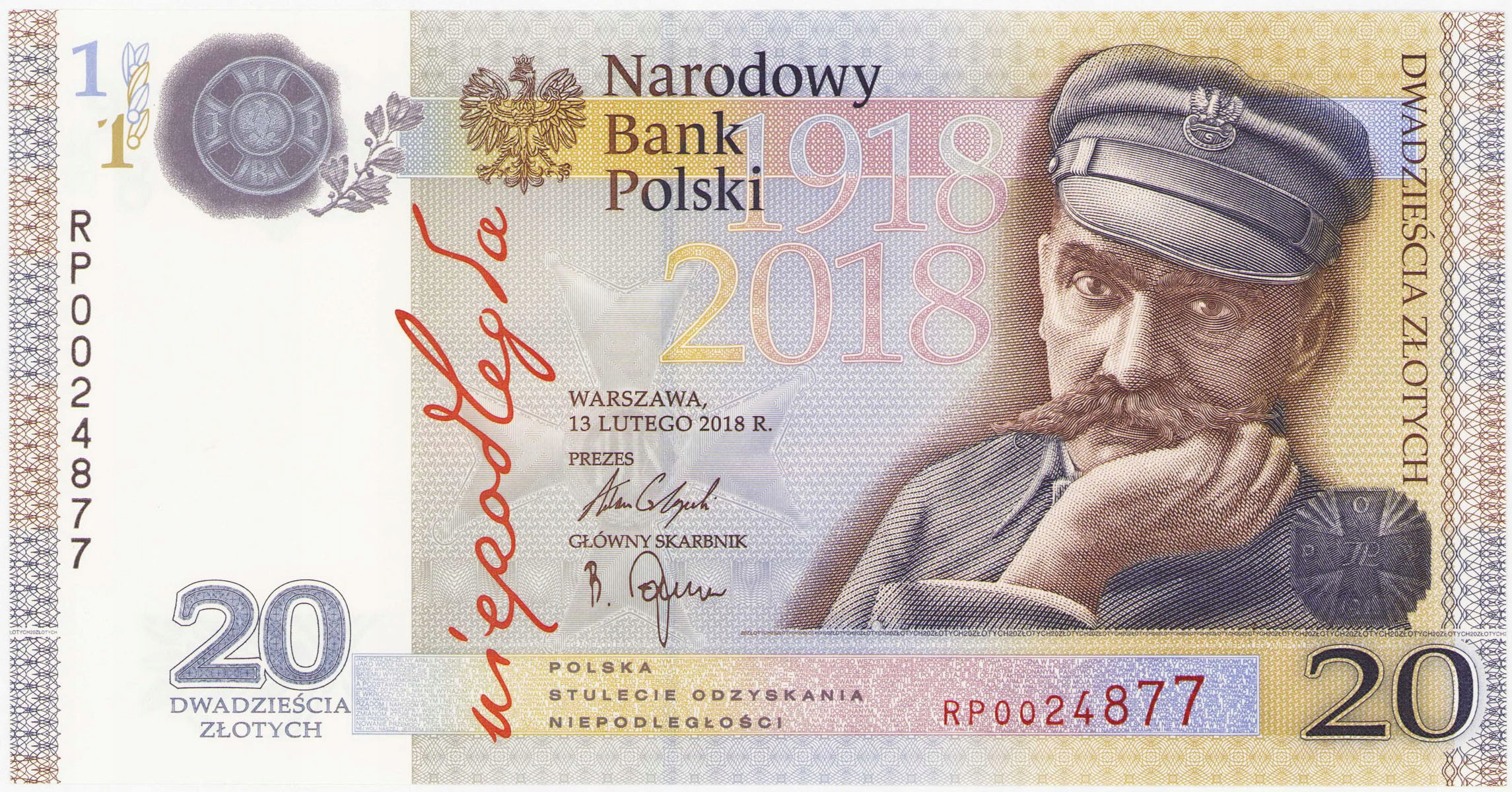 20 złotych 2018 Niepodległość - Piłsudski - UNC