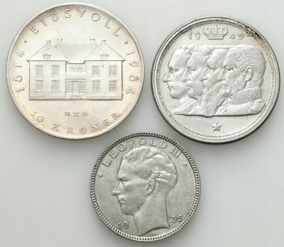 Zestaw srebrnych monet – Norwegia + Belgia- 3 szt