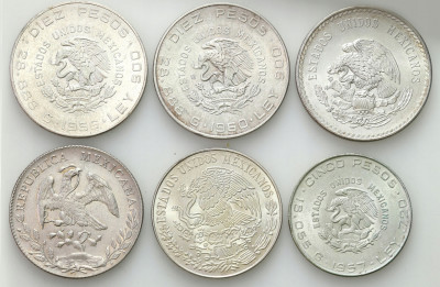 Meksyk 5 Pesos 1948 SREBRO – 6 szt