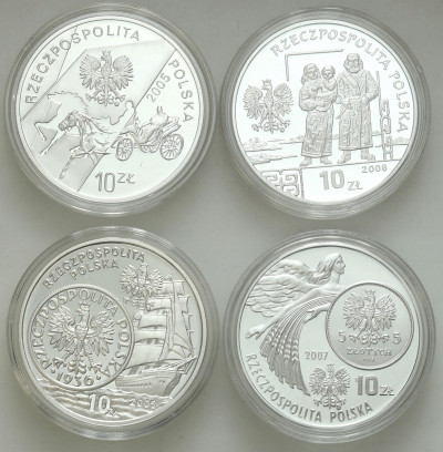 10 złotych RÓŻNE TYPY 2005 – 2008 – zestaw 4 sztuk