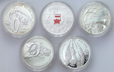 10 złotych RÓŻNE TYPY 2010 – 2011 – zestaw 5 sztuk