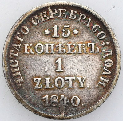 Polska XlX w 15 kopiejek = 1 złoty 1840 Petersburg