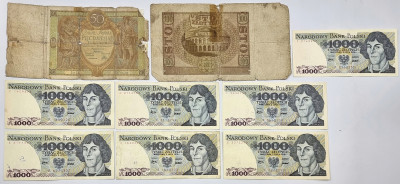 Polska Zestaw 9 banknotów 50, 100 i 1000 złotych