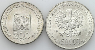 PRL. 200, 50000 złotych 1974 – 1988, zestaw 2 szt.
