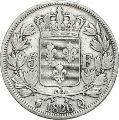 Francja. 5 Franków 1826 Q Charles X - RZADKIE