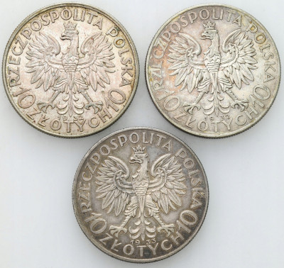 10 złotych 1932 + 1933 babka zestaw 3 szt.