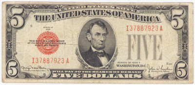 USA. 5 dolarów 1928 - czerwona pieczęć