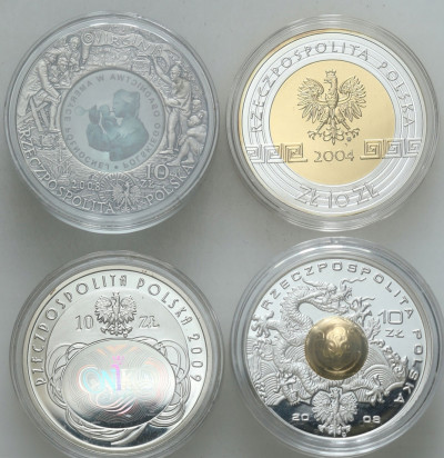 10 złotych RÓŻNE TYPY 2004-2009 - zestaw 4 szt.