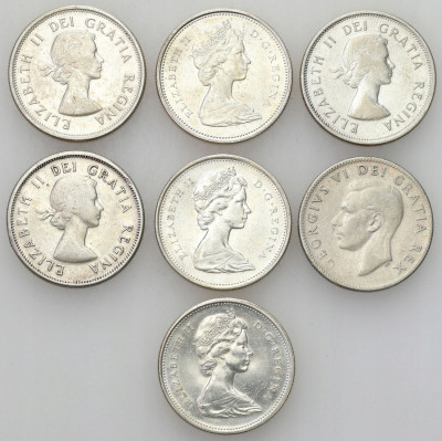 Kanada. 25 centów 1952-1967, 7 szt., SREBRO
